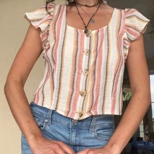 American Eagle Flutter Sleeve Button Up Top